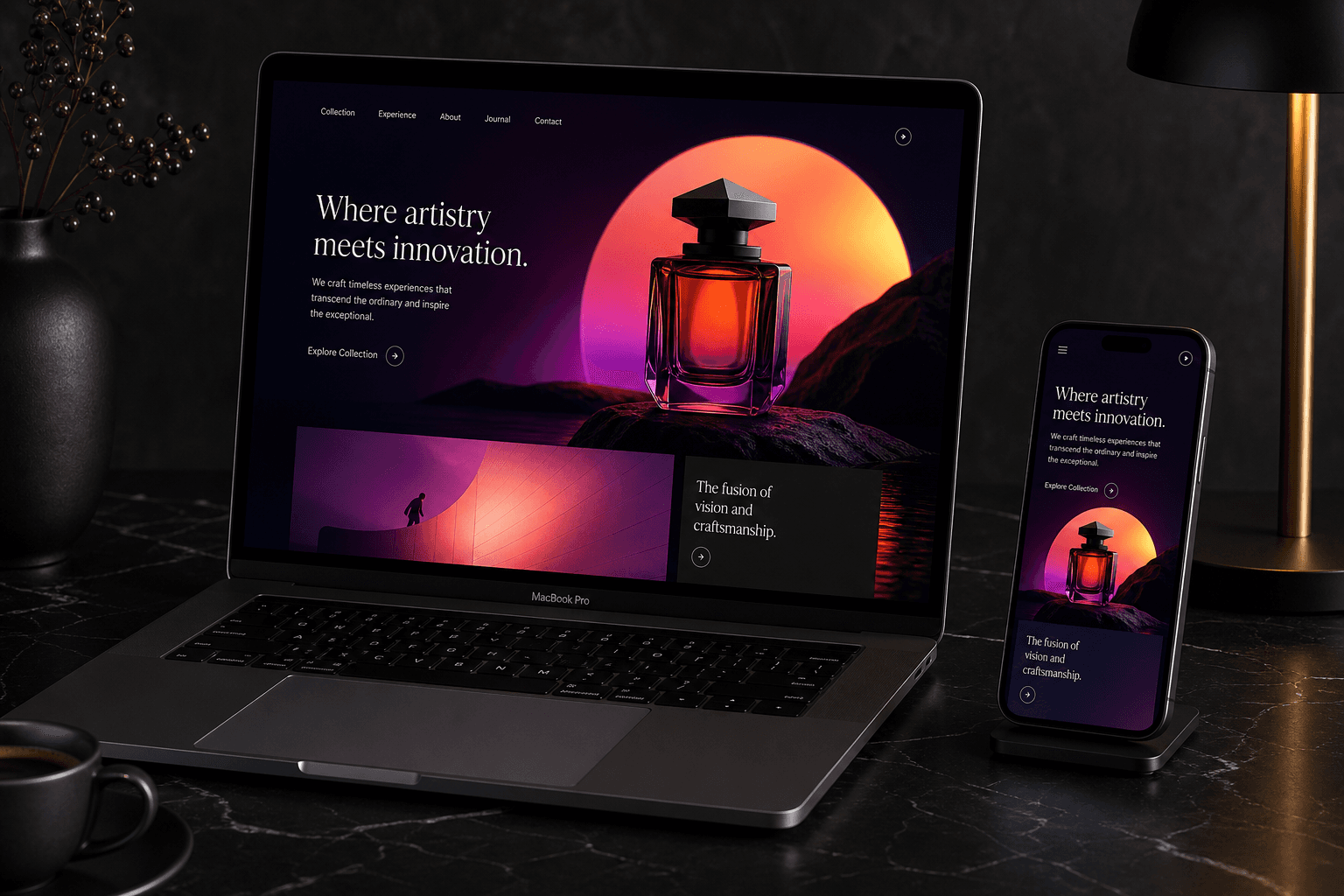 Website design mockups for a premium brand site